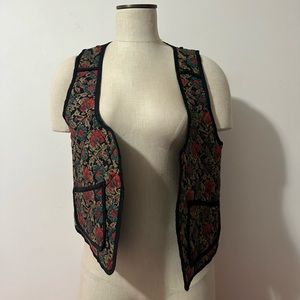 Free People Quilted BOHO Floral Cotton Open Vest with Pockets - Size Small